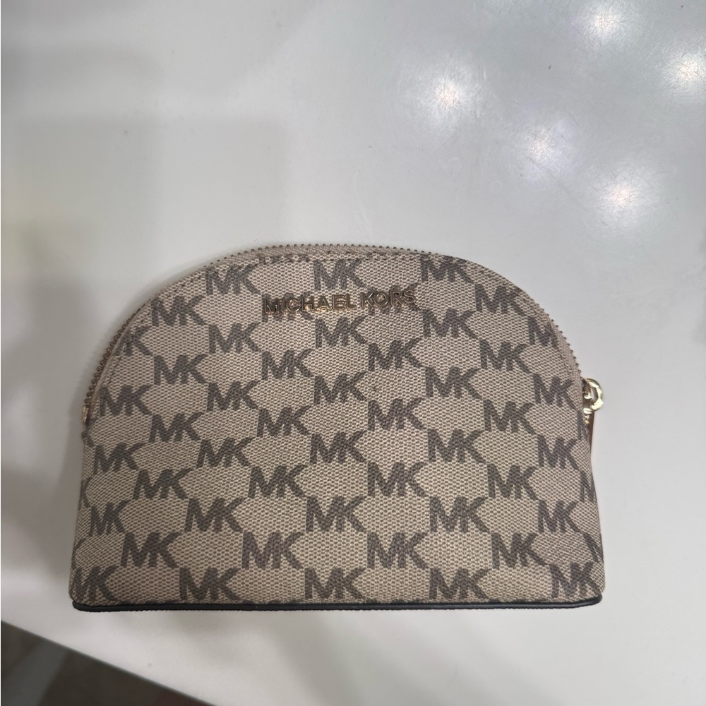 Michael Kors Tan Monogram Pouch with Gold Zipper